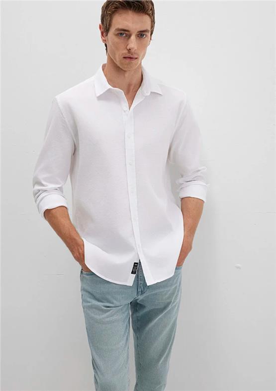 Mavı M0211656-620 Beyaz Erkek Uzun Kollu Dar Kesım Duz Gomlek