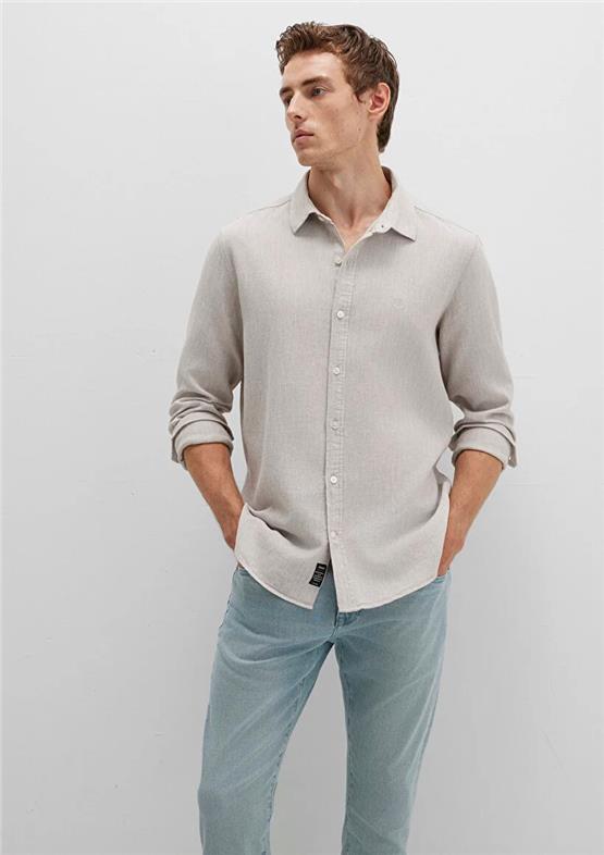 Mavı M0211656-70145 Soluk Toz Bejı Erkek Uzun Kollu Dar Kesım Duz Gomlek