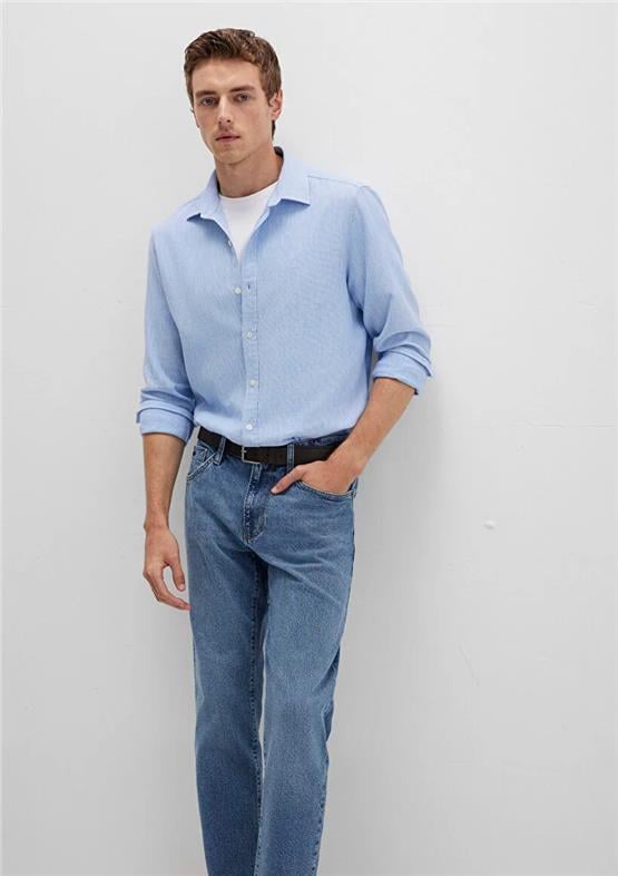 Mavı M0211656-88654 Fıyort Mavı Erkek Uzun Kollu Dar Kesım Duz Gomlek
