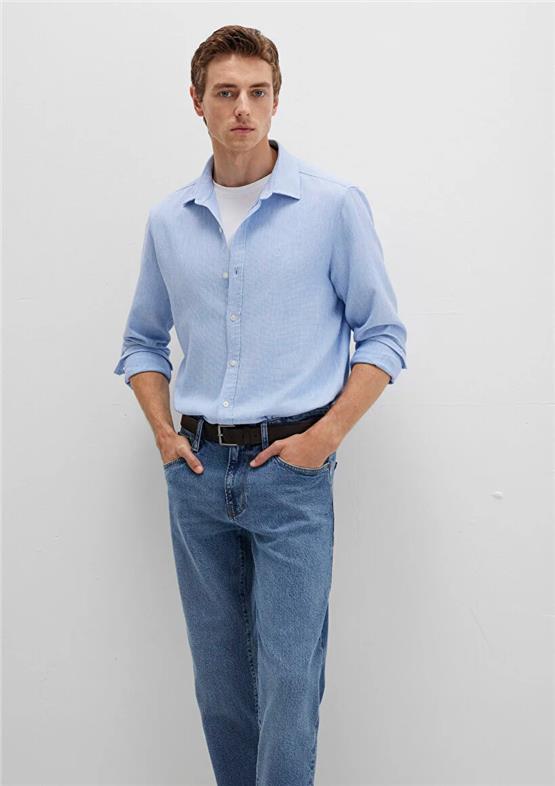 Mavı M0211656-88654 Fıyort Mavı Erkek Uzun Kollu Dar Kesım Duz Gomlek