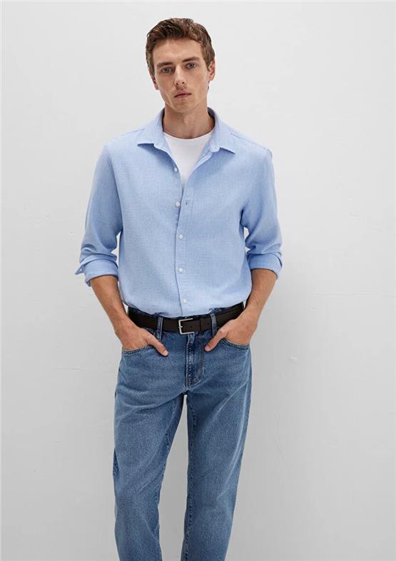 Mavı M0211656-88654 Fıyort Mavı Erkek Uzun Kollu Dar Kesım Duz Gomlek