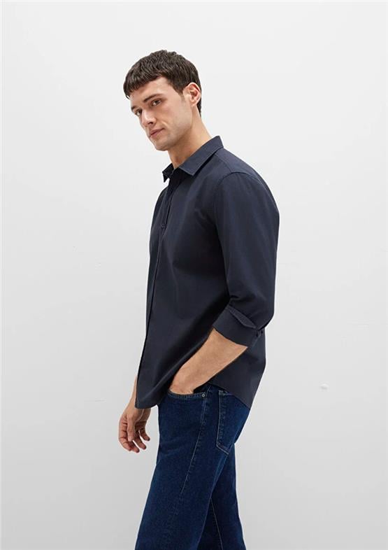 Mavı M0211673-70489 Dark Navy Erkek Dar Kesım Uzun Kol Duz Gomlek