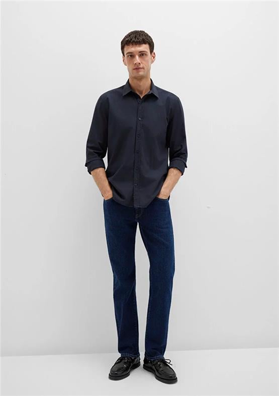 Mavı M0211673-70489 Dark Navy Erkek Dar Kesım Uzun Kol Duz Gomlek