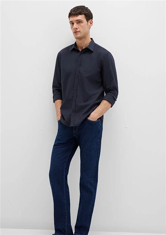 Mavı M0211673-70489 Dark Navy Erkek Dar Kesım Uzun Kol Duz Gomlek