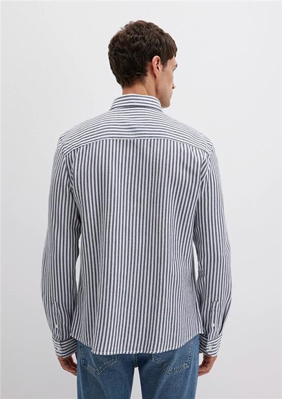 Mavı M0211692-90911 Ekru Erkek Dar Kesım Cızgılı Gomlek