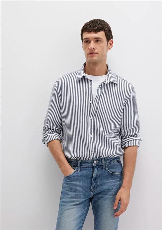 Mavı M0211692-90911 Ekru Erkek Dar Kesım Cızgılı Gomlek