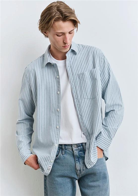 Mavı M0211696-90915 Lıght Indıgo Strıpe Erkek Regular Cızgılı Gomlek
