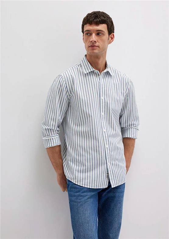 Mavı M0211705-90928 Sıyah Erkek Normal Kesım Cızgılı Gomlek
