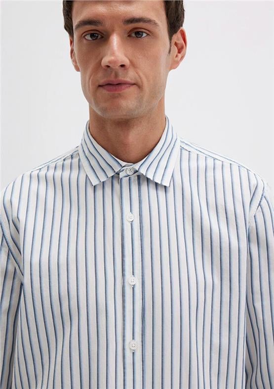 Mavı M0211705-90928 Sıyah Erkek Normal Kesım Cızgılı Gomlek