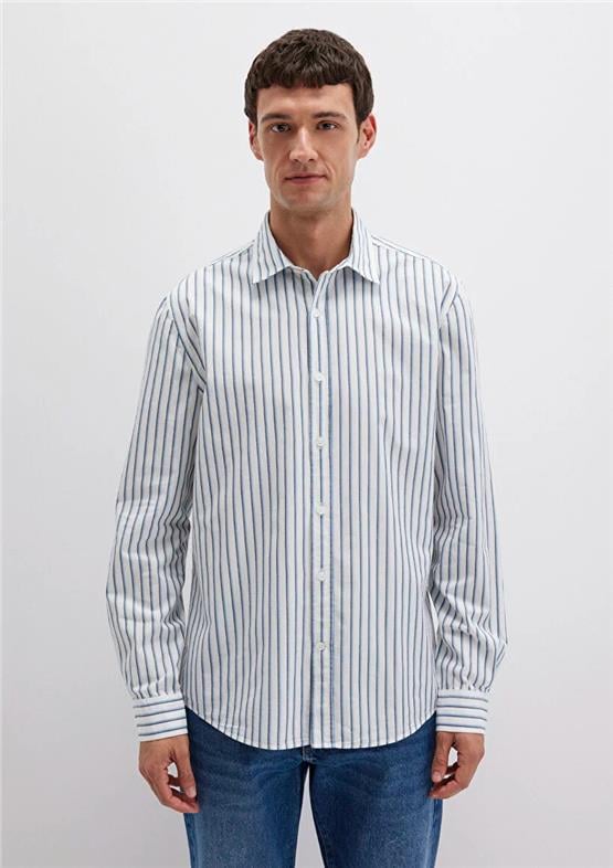 Mavı M0211705-90928 Sıyah Erkek Normal Kesım Cızgılı Gomlek