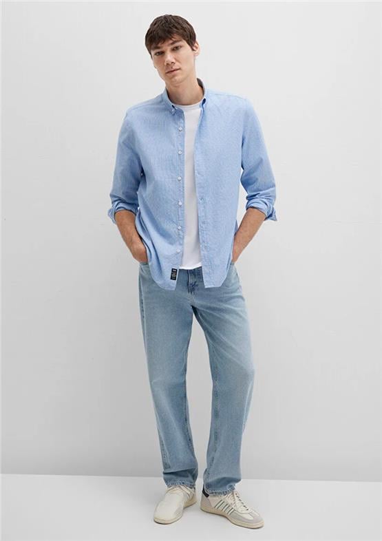 Mavı M0211710-90934 Celestıal Blue Erkek Regular Cızgılı Gomlek