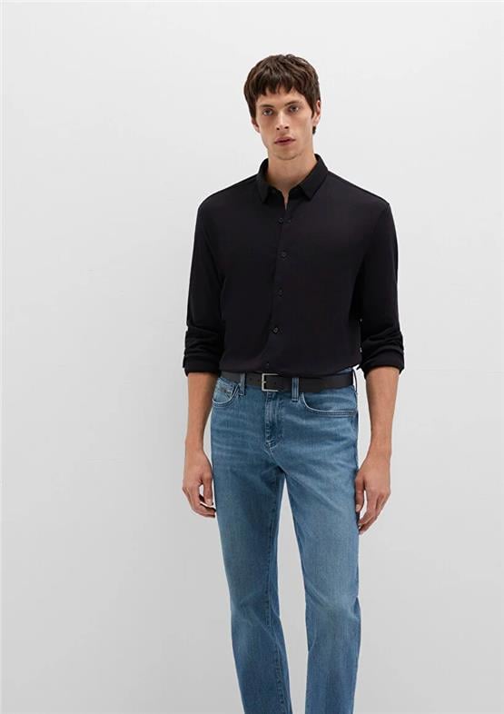 Mavı M0211758-900 Sıyah Erkek Dar Kesım Uzun Kol Duz Gomlek
