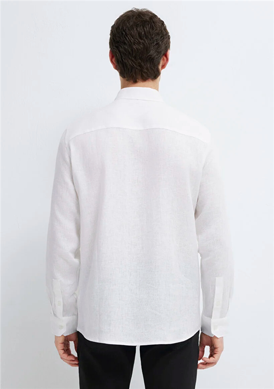 Mavı M0211909-620 Beyaz Erkek Regular Uzun Kollu Keten Gomlek