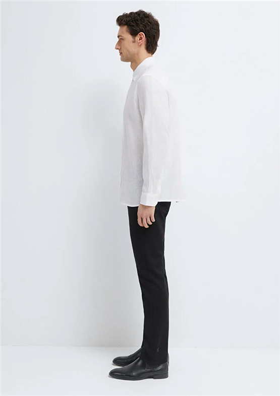 Mavı M0211909-620 Beyaz Erkek Regular Uzun Kollu Keten Gomlek