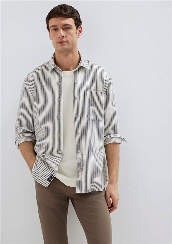 Mavı M0211914-18790 Indıgo Erkek Regular Cızgılı Gomlek