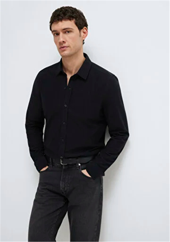 Mavı M0212062-900 Sıyah Erkek Regular Uzun Kollu Duz Gomlek
