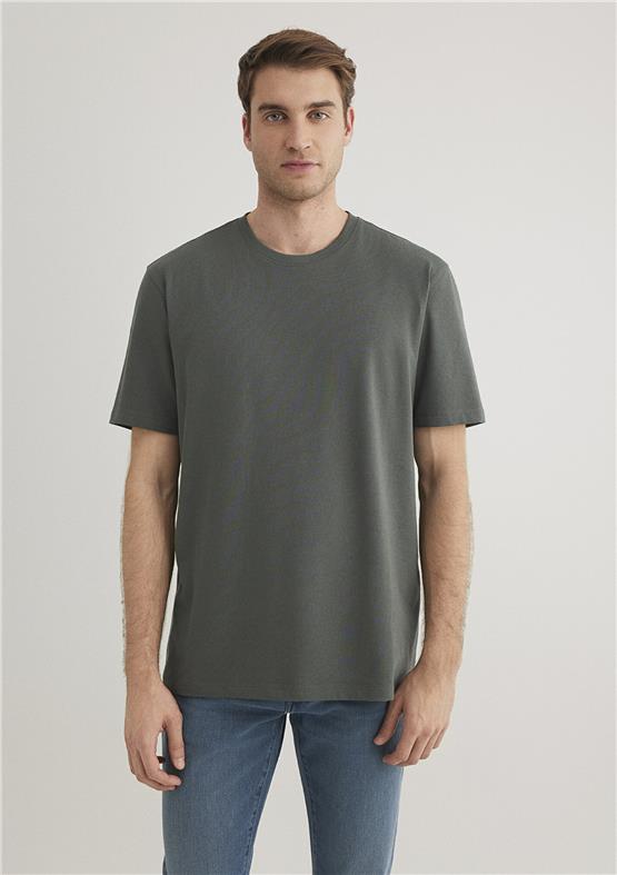 Mavı M0610252-71598 Yosun Yesılı Erkek Regular Basıc Bısıklet Yaka T-Shırt