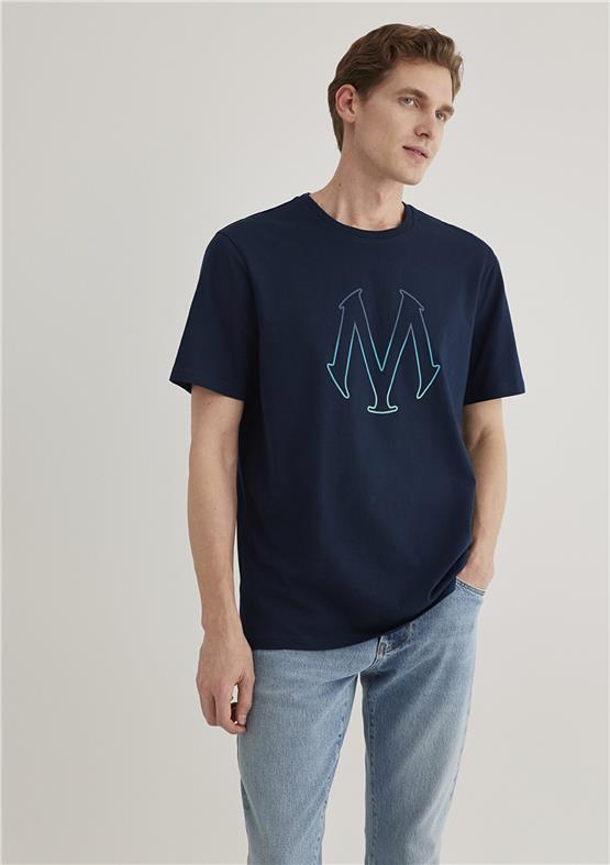 Mavi M0610635-70490 Gece Lacivert Erkek Regular Mavi Baskılı T-Shirt