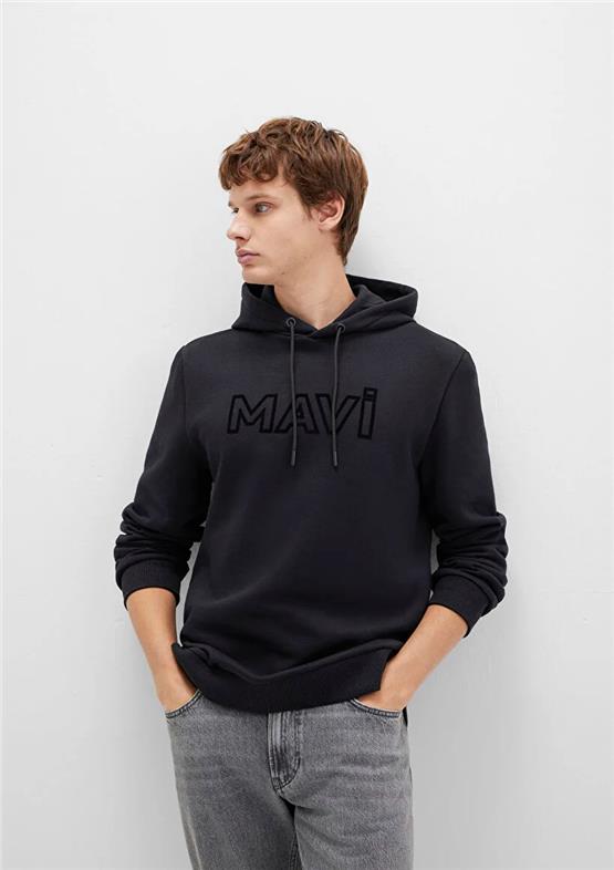 Mavı M0610941-900 Sıyah Erkek Mavı Logo Baskılı Kapusonlu Regular Sweatshırt
