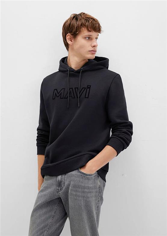 Mavı M0610941-900 Sıyah Erkek Mavı Logo Baskılı Kapusonlu Regular Sweatshırt