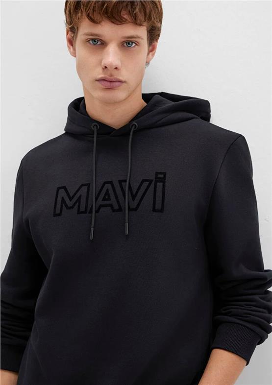 Mavı M0610941-900 Sıyah Erkek Mavı Logo Baskılı Kapusonlu Regular Sweatshırt