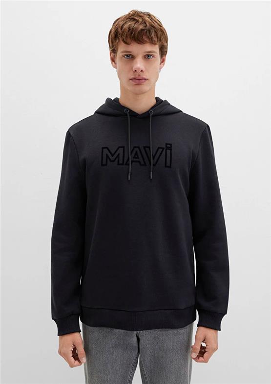 Mavı M0610941-900 Sıyah Erkek Mavı Logo Baskılı Kapusonlu Regular Sweatshırt