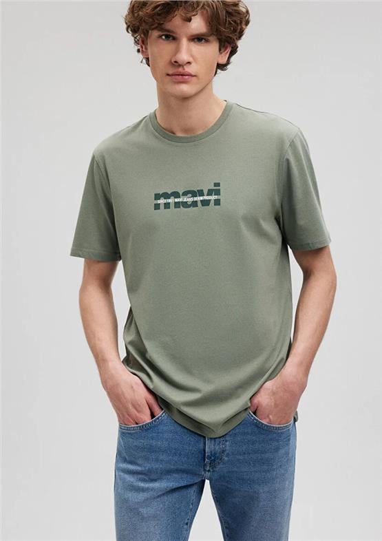 Mavi M0610943-80692 Açık Haki Erkek Regular Mavi Baskılı T-Shirt
