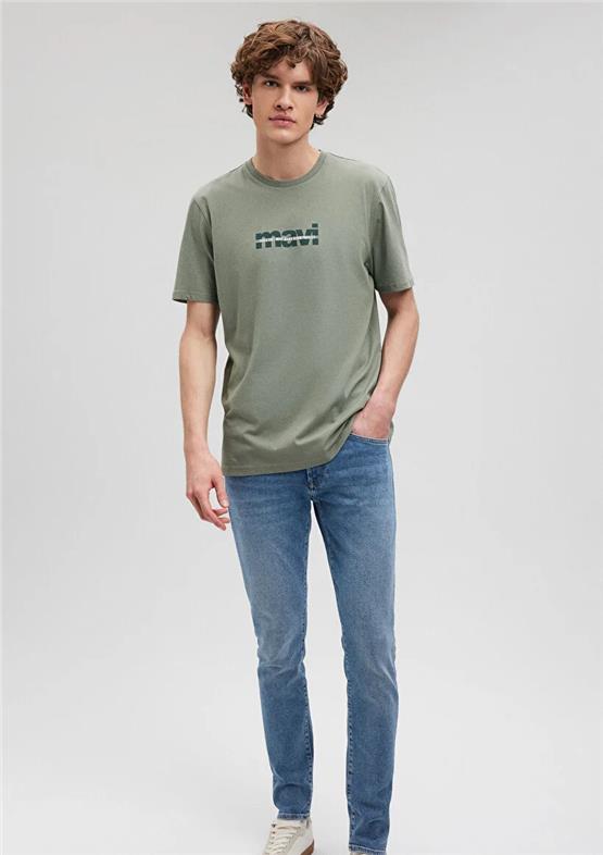 Mavi M0610943-80692 Açık Haki Erkek Regular Mavi Baskılı T-Shirt