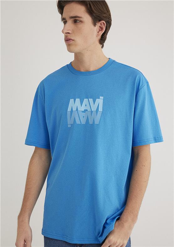 Mavı M0611311-70772 Marın Mavı Erkek Loose Mavı Logo Baskılı T-Shırt