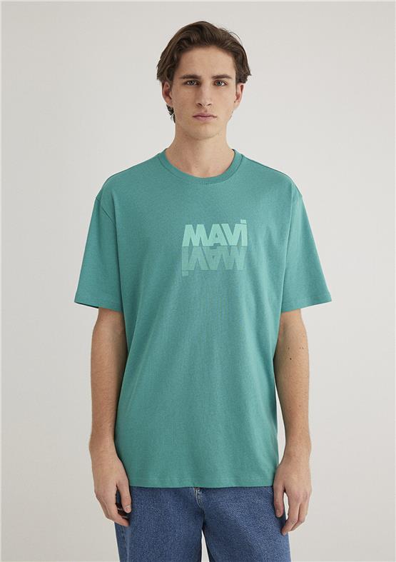 Mavı M0611311-71824 Turkuaz Erkek Loose Mavı Logo Baskılı T-Shırt