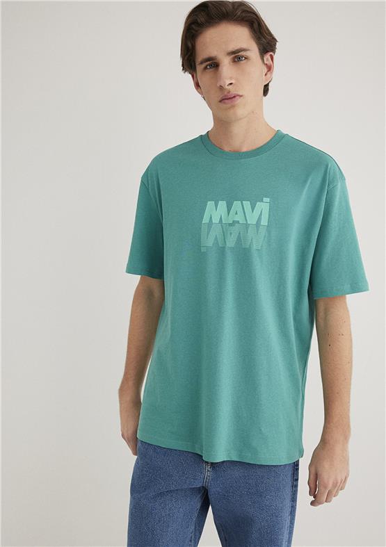 Mavı M0611311-71824 Turkuaz Erkek Loose Mavı Logo Baskılı T-Shırt