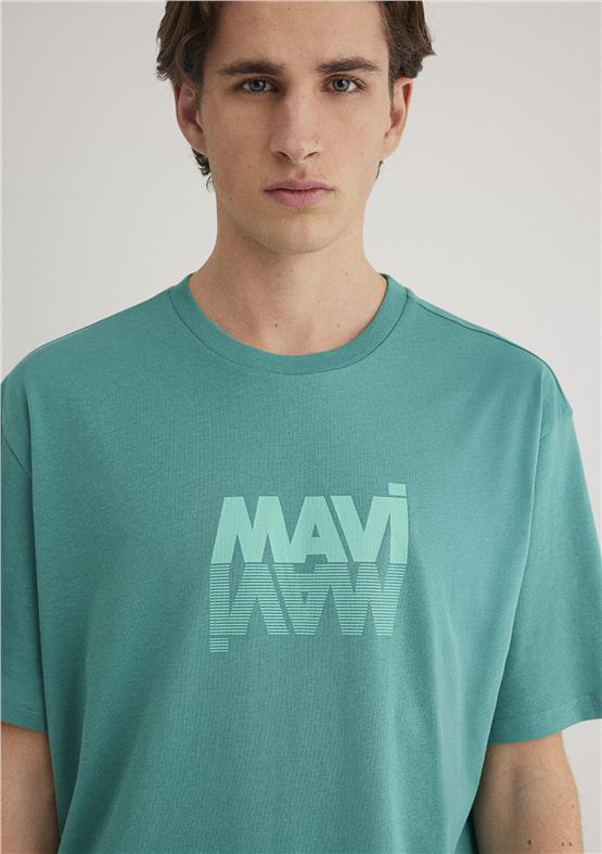 Mavı M0611311-71824 Turkuaz Erkek Loose Mavı Logo Baskılı T-Shırt