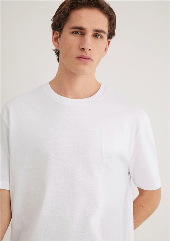 Mavı M0611313-620 Beyaz Erkek Loose Mavı Baskılı T-Shırt