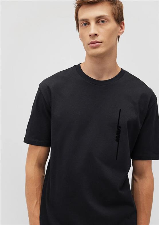 Mavı M0611313-900 Sıyah Erkek Loose Mavı Baskılı T-Shırt