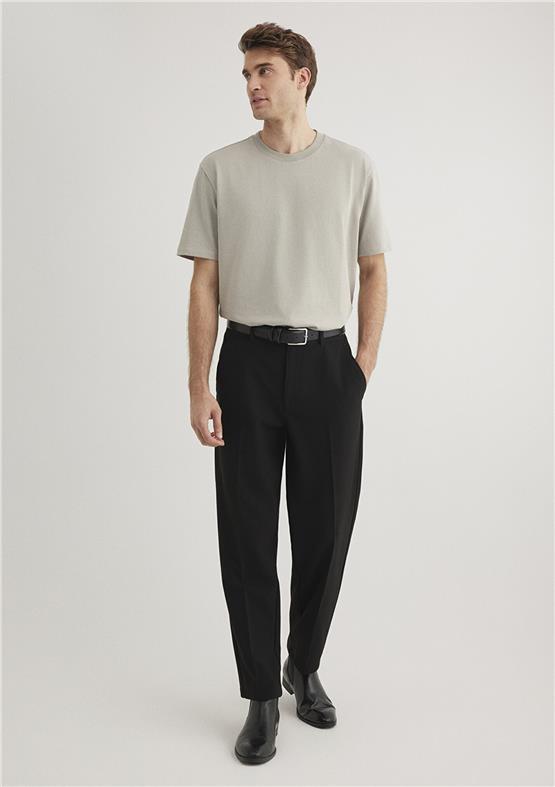 Mavı M0611596-70100 Pus Grı Erkek Loose Basıc Bısıklet Yaka T-Shırt