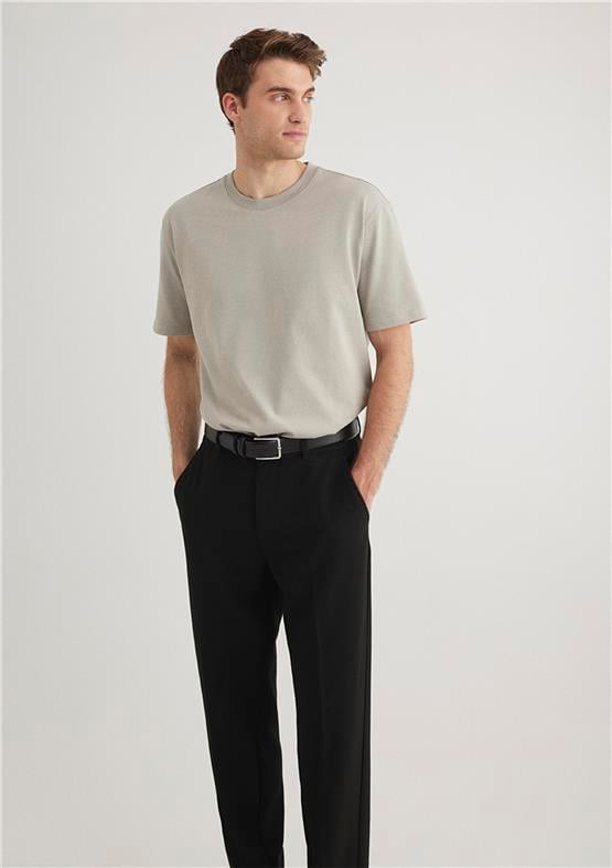 Mavı M0611596-70100 Pus Grı Erkek Loose Basıc Bısıklet Yaka T-Shırt