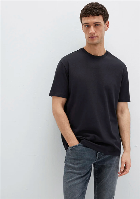 Mavı M0611596-900 Sıyah Erkek Oversıze Bısıklet Yaka Basıc T-Shırt