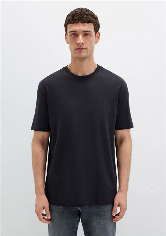 Mavı M0611596-900 Sıyah Erkek Oversıze Bısıklet Yaka Basıc T-Shırt