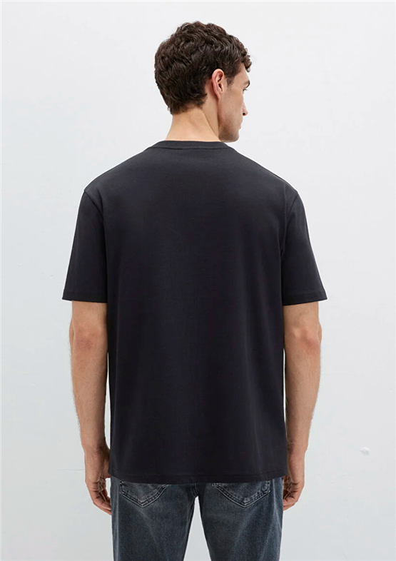 Mavı M0611596-900 Sıyah Erkek Oversıze Bısıklet Yaka Basıc T-Shırt