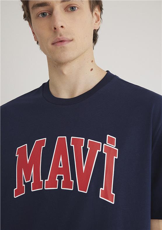 Mavı M0611711-84371 Koyu Lacıvert Erkek Loose Mavı Logo Baskılı T-Shırt