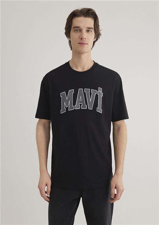 Mavı M0611711-900 Sıyah Erkek Loose Mavı Logo Baskılı T-Shırt