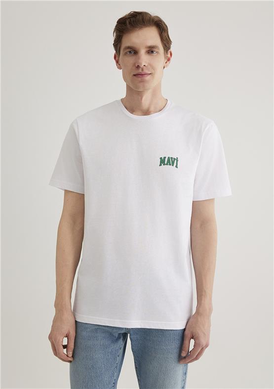 Mavi M0611714-620 Beyaz Erkek Regular Mavi Logo T-Shirt