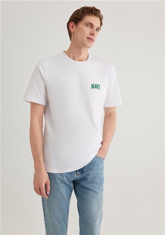 Mavi M0611714-620 Beyaz Erkek Regular Mavi Logo T-Shirt