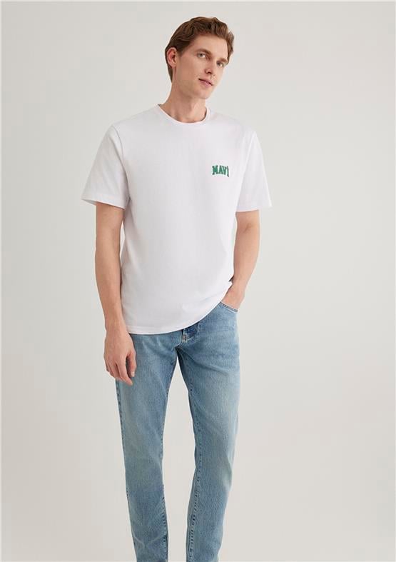 Mavi M0611714-620 Beyaz Erkek Regular Mavi Logo T-Shirt