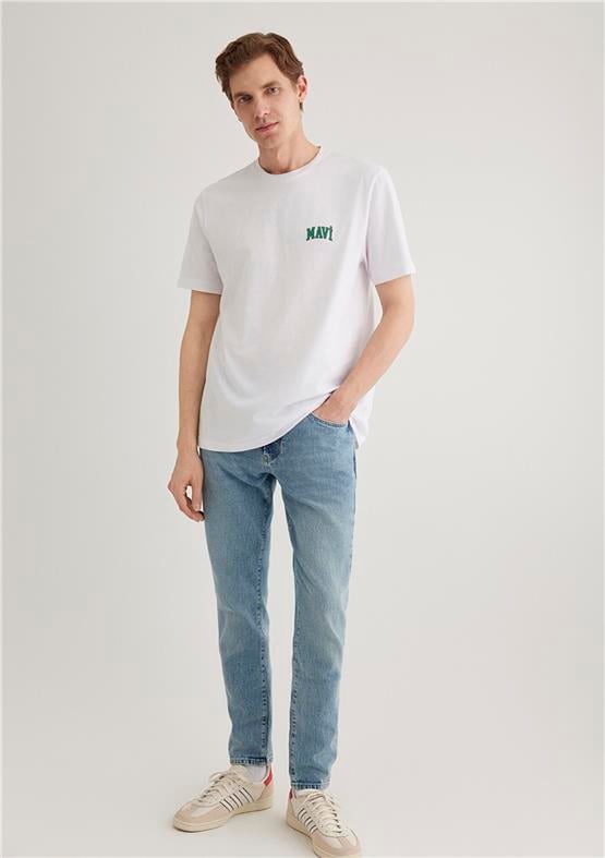 Mavi M0611714-620 Beyaz Erkek Regular Mavi Logo T-Shirt