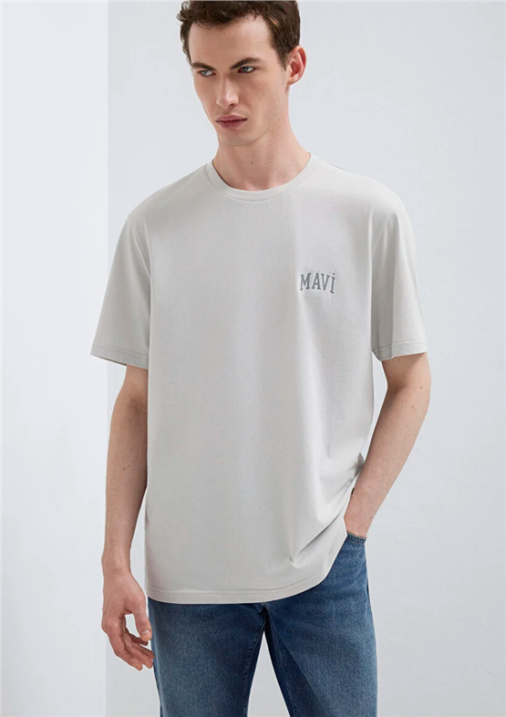 Mavı M0611714-70074 Acık Grı Erkek Regular Mavı Logo Baskılı T-Shırt