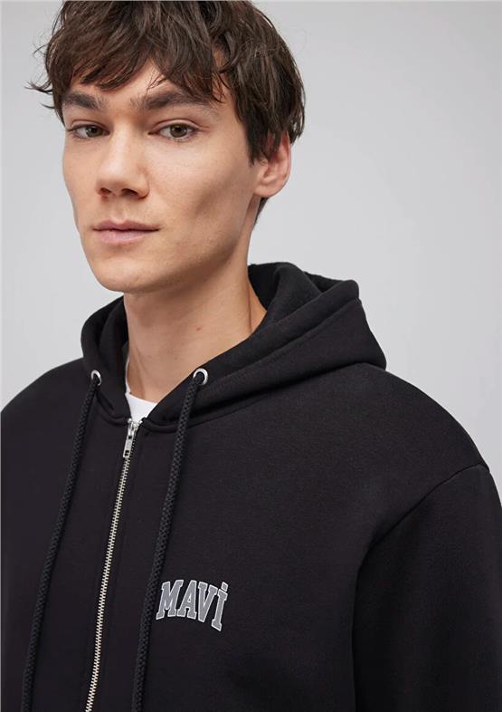Mavı M0611715-900 Sıyah Erkek Loose Tam Fermuarlı Kapusonlu Mavı Logo Baskılı Sweatshırt