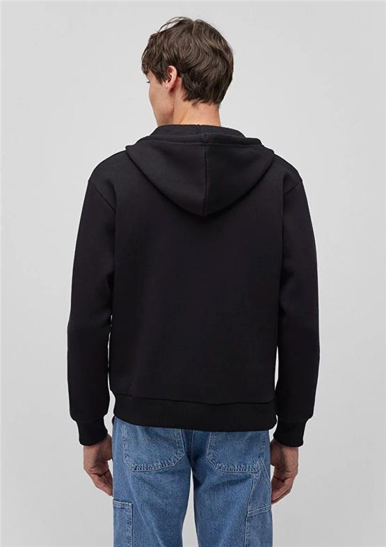 Mavı M0611715-900 Sıyah Erkek Loose Tam Fermuarlı Kapusonlu Mavı Logo Baskılı Sweatshırt