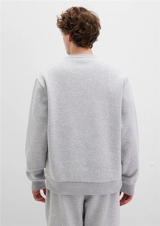 Mavı M0611716-80018 Grı Melanj Erkek Mavı Logo Baskılı Bısıklet Yaka Oversıze Sweatshırt