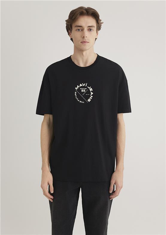 Mavı M0611719-900 Sıyah Erkek Oversıze Mavı Jeans Baskılı T-Shırt